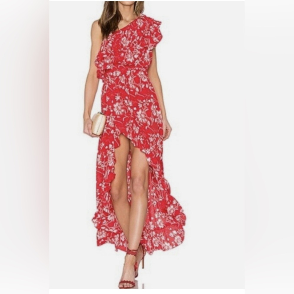 Red Floral One-Shoulder Dress- Steele x Anthropologie